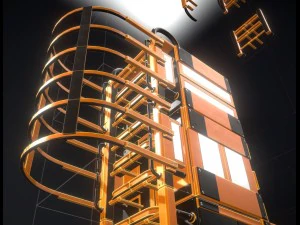 sci-fi ladders and stairs orange 3D Model