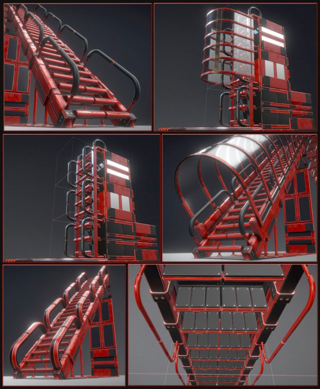 sci-fi ladders and stairs red 3D 模型 .c4d .max .obj .3ds .fbx .stl .blend 