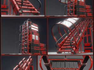 sci-fi ladders and stairs red 3D Model