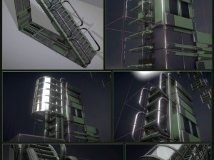 sci-fi ladders and stairs green 3D Model