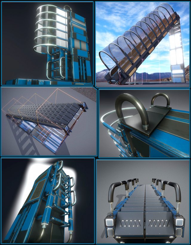 sci-fi ladders and stairs blue 3Dモデル .c4d .max .obj .3ds .fbx .stl .blend 
