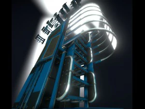 sci-fi ladders and stairs blue 3D Model