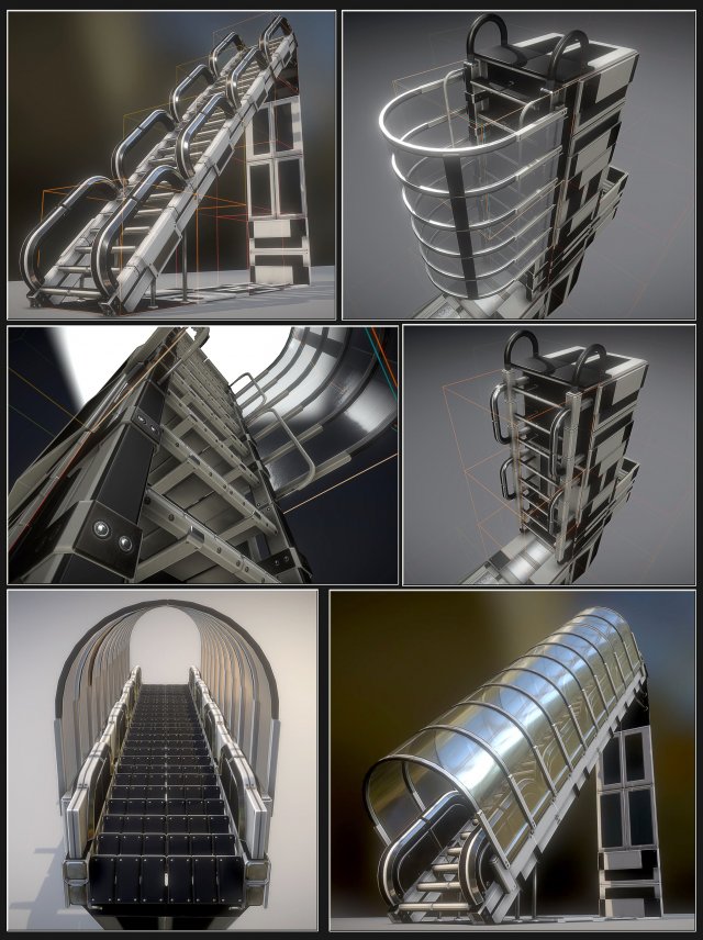 sci-fi ladders and stairs white plastic 3D Model .c4d .max .obj .3ds .fbx .stl .blend 