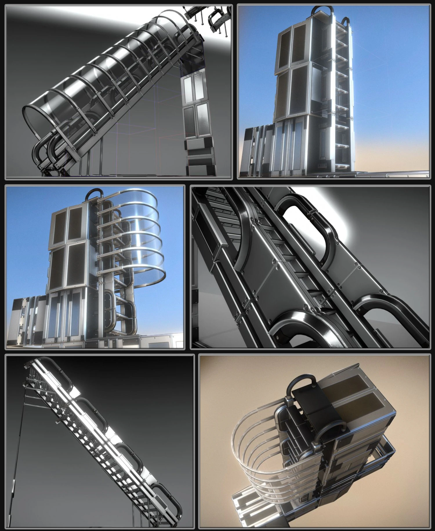 sci-fi ladders and stairs silver 3D Model .c4d .max .obj .3ds .fbx .stl .blend 