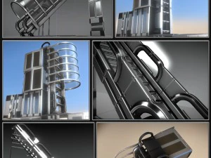 sci-fi ladders en trappen zilver 3D Model