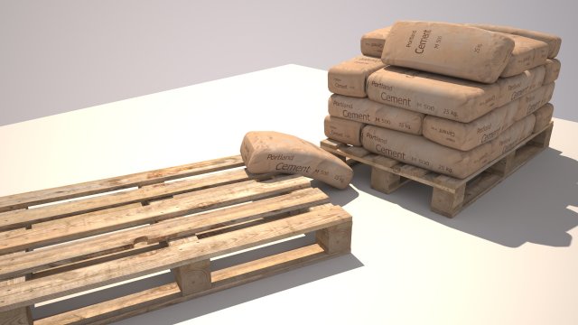 cement bags on pallet 3D 模型 .c4d .max .obj .3ds .fbx .stl .blend 
