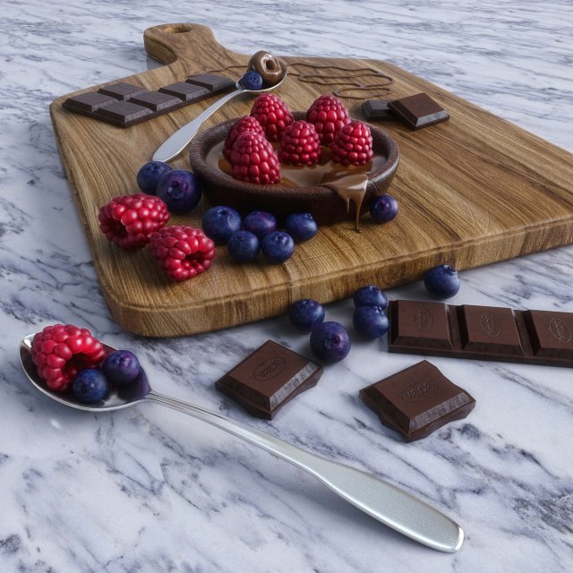 raspberry and chocolate 3D Model .c4d .max .obj .3ds .fbx .stl .blend 
