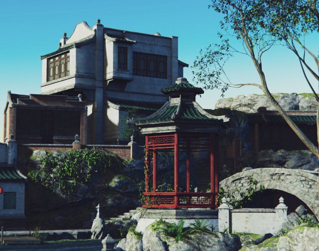 asia street village Modello 3D .c4d .max .obj .3ds .fbx .stl .blend 