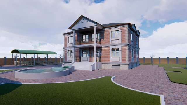 cottage with manor 3D Model .c4d .max .obj .3ds .fbx .stl .blend 