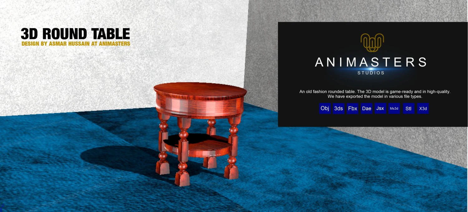 3d table round table 3D Model .c4d .max .obj .3ds .fbx .stl .blend 