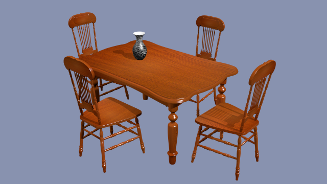 3d models of a wooden table and chairs 3D Model .c4d .max .obj .3ds .fbx .stl .blend 