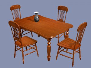 3d models of a wooden table and chairs 3D मॉडल