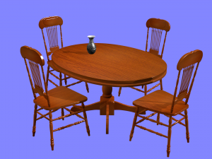 3d models of a wooden table and chairs 3D Model