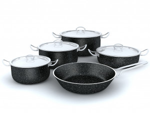 Granite cookware set 9 pcs black stainless handle 3Dモデル