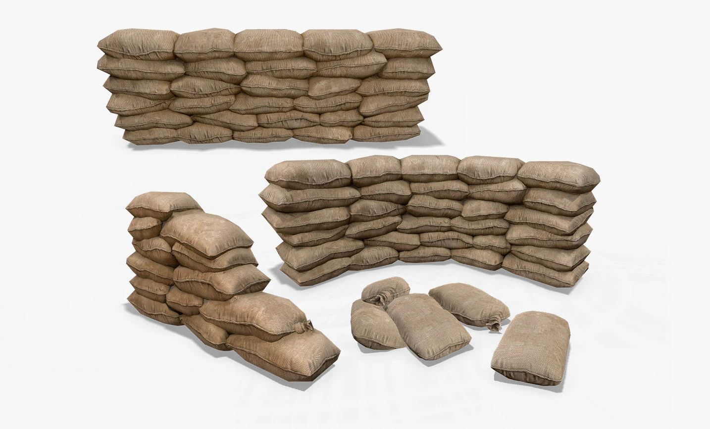 sandbags and barricades collection 3D Model .c4d .max .obj .3ds .fbx .stl .blend 