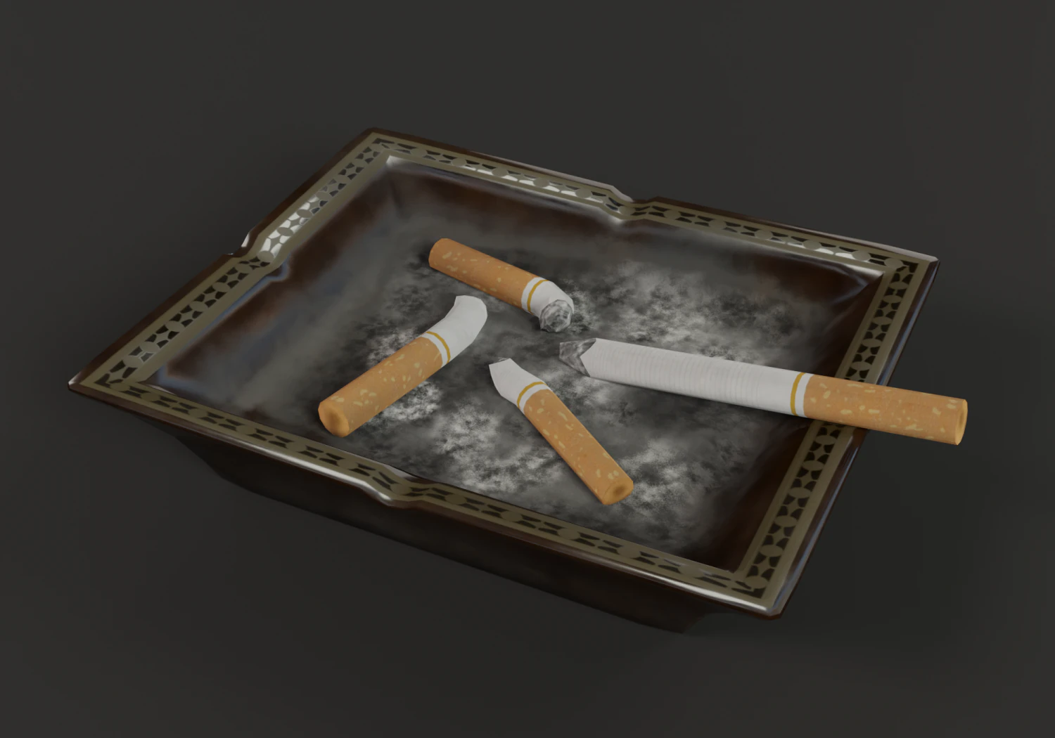 ashtray with cigarettes 3D Model .c4d .max .obj .3ds .fbx .stl .blend 