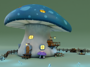 mushroom house scene 3D Model