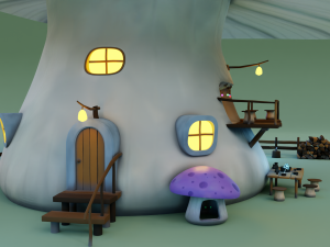 mushroom house scene 3Dモデル