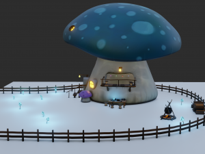 mushroom house scene 3Dモデル