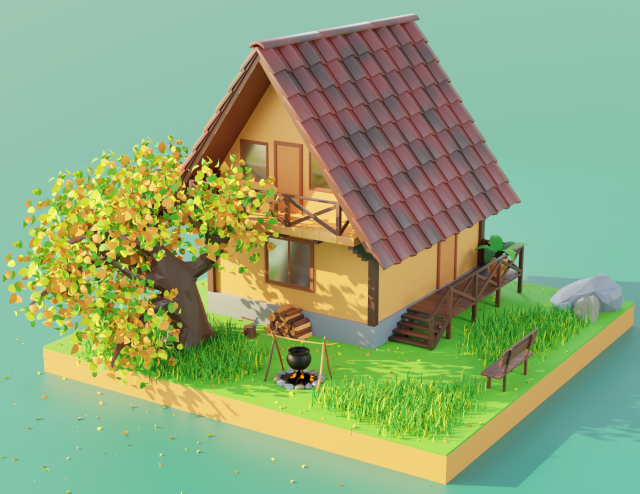 forest house scene 3D मॉडल .c4d .max .obj .3ds .fbx .stl .blend