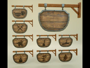 中世の看板セット 3Dモデル