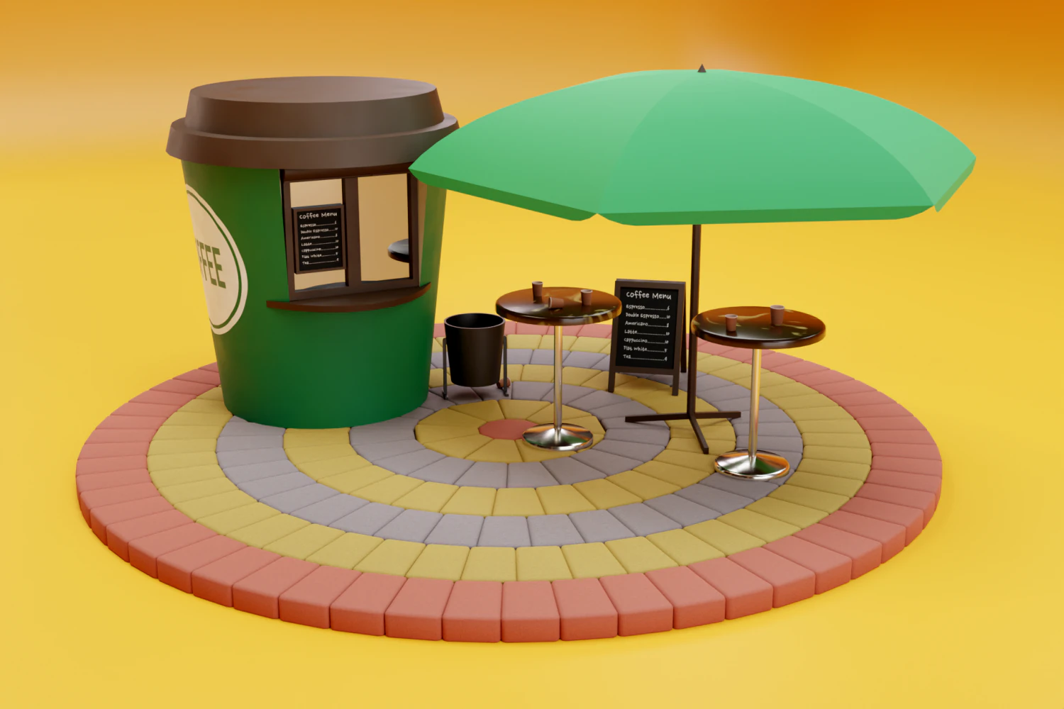 coffee cup kiosk scene 3D Model .c4d .max .obj .3ds .fbx .stl .blend 