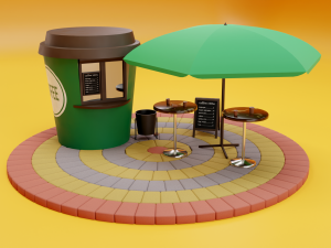 coffee cup kiosk scene Modèle 3D