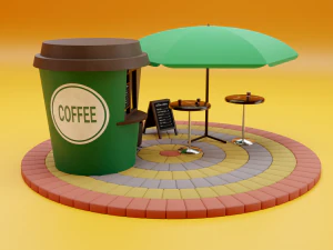 coffee cup kiosk scene 3D Model