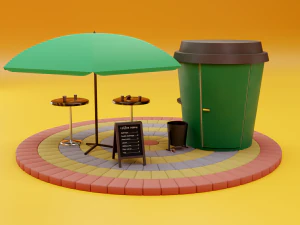 coffee cup kiosk scene 3D Model
