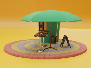 coffee cup kiosk scene 3D Model