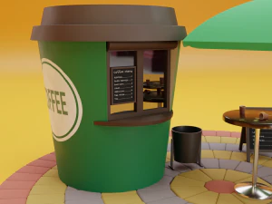 coffee cup kiosk scene 3D Model