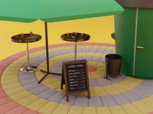 coffee cup kiosk scene 3D Model