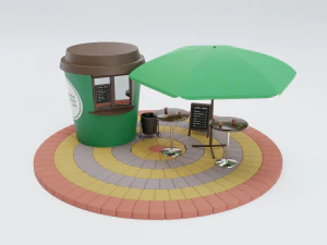 coffee cup kiosk scene 3D Model
