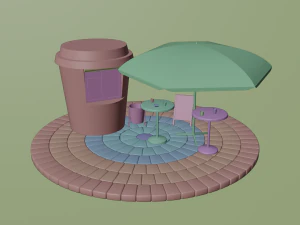 coffee cup kiosk scene 3D Model