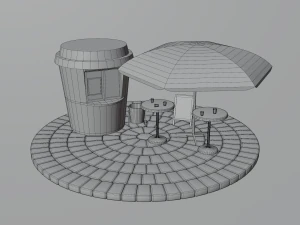 coffee cup kiosk scene 3D Model