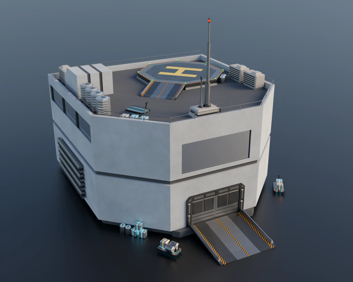futuristic industrial building 3D Model .c4d .max .obj .3ds .fbx .stl .blend