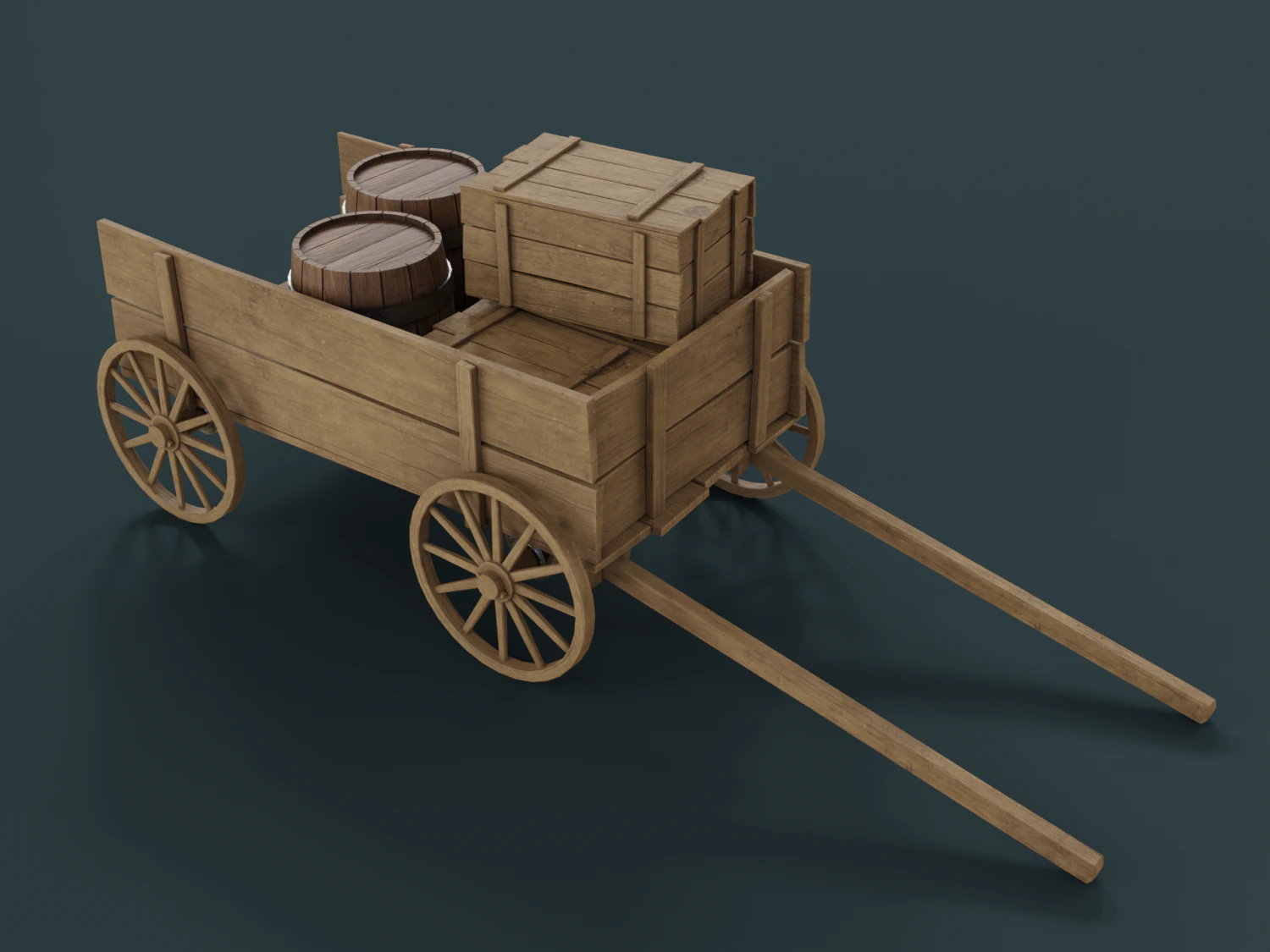 wooden cart 3D Model .c4d .max .obj .3ds .fbx .stl .blend 