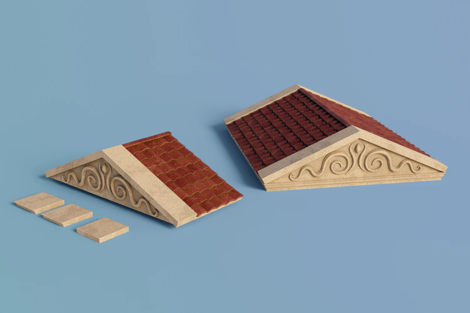 antique temple roof 3D Model .c4d .max .obj .3ds .fbx .stl .blend