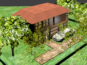 большой дом с машиной 3D Модель