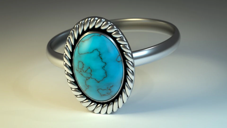 cincin dengan batu pirus Model 3D .c4d .max .obj .3ds .fbx .stl .blend