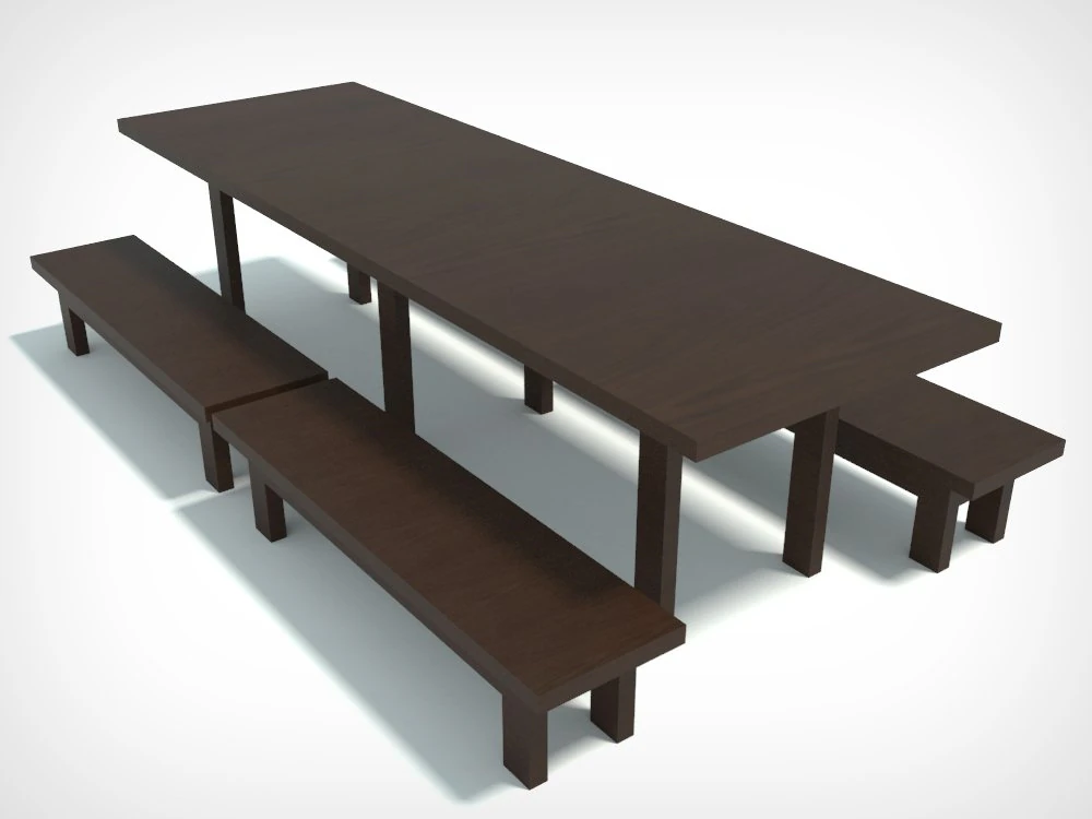 wood table and seats 3D Model .c4d .max .obj .3ds .fbx .stl .blend 