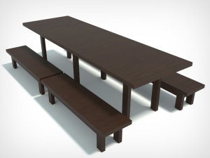 wood table and seats 3D 모델