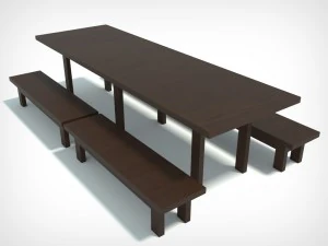 나무 테이블과 좌석 3D 모델