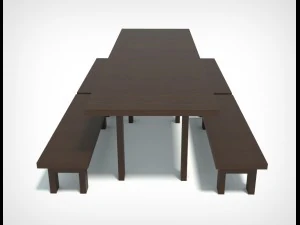 wood table and seats 3D Model