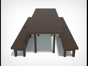 wood table and seats 3D Model