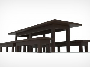 wood table and seats 3D Model