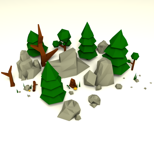 low poly rocks and trees pack Model 3D .c4d .max .obj .3ds .fbx .stl .blend 