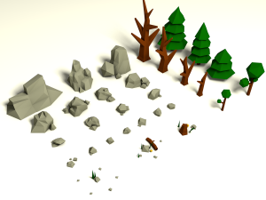 low poly rocks and trees pack Model 3D