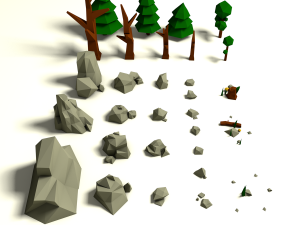low poly rocks and trees pack Model 3D
