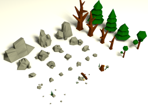 low poly rocks and trees pack Model 3D